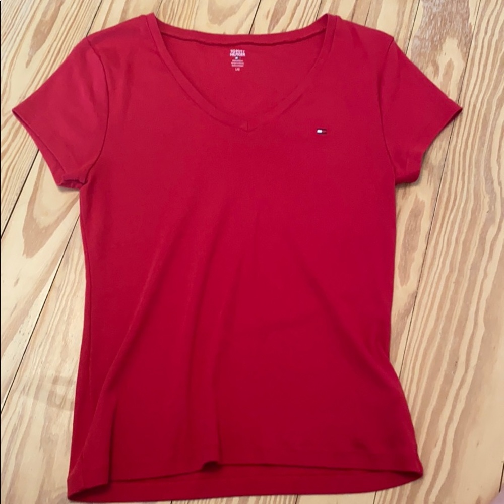 red tommy hilfiger v-neck